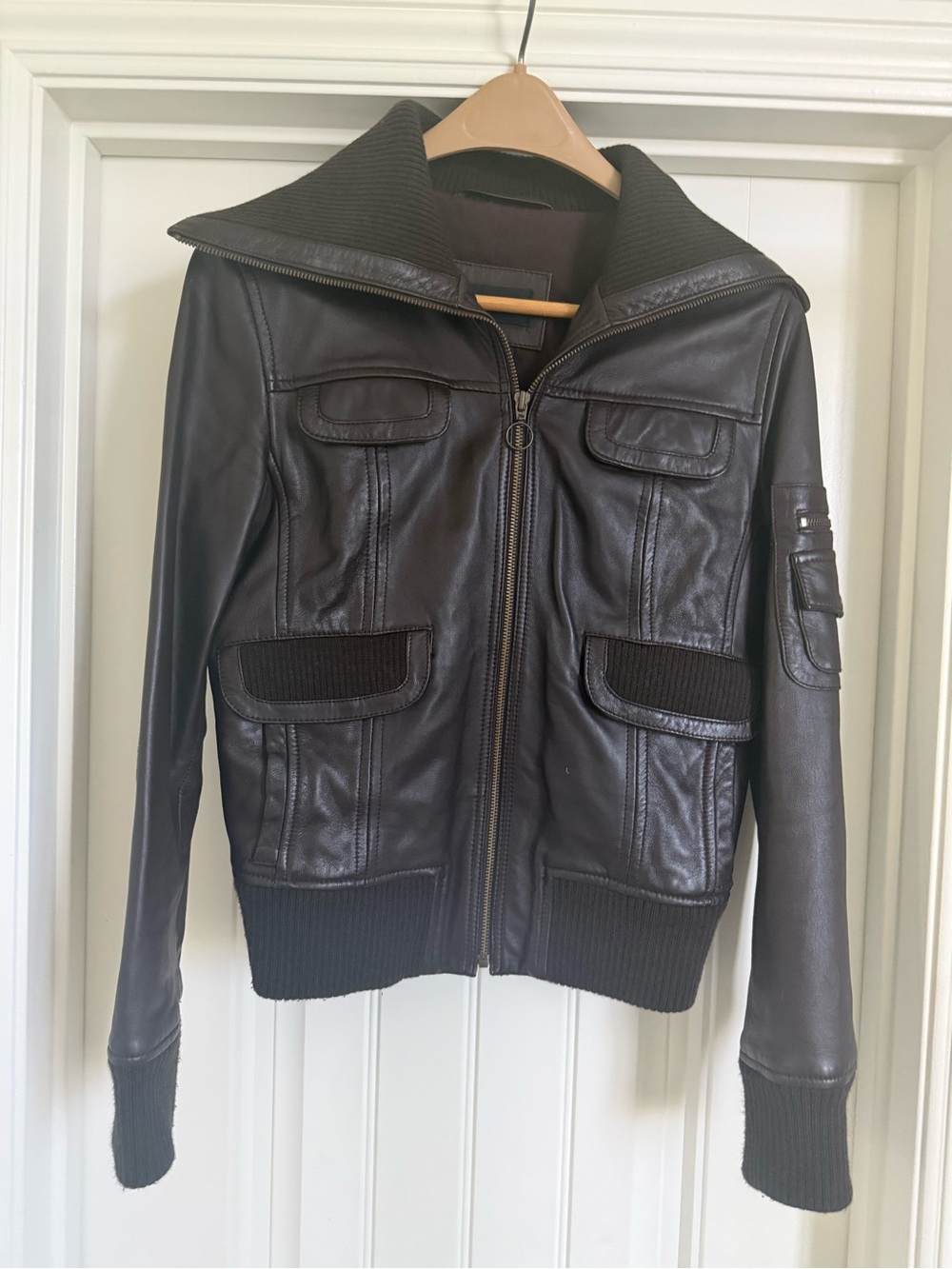 Mango Men's Burgundy Leather Jacket
